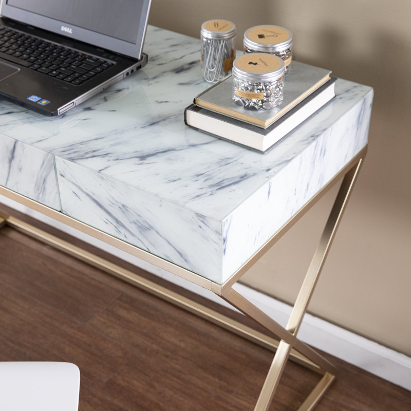 Bureau d'écriture en faux marbre avec rangement Kamblemore