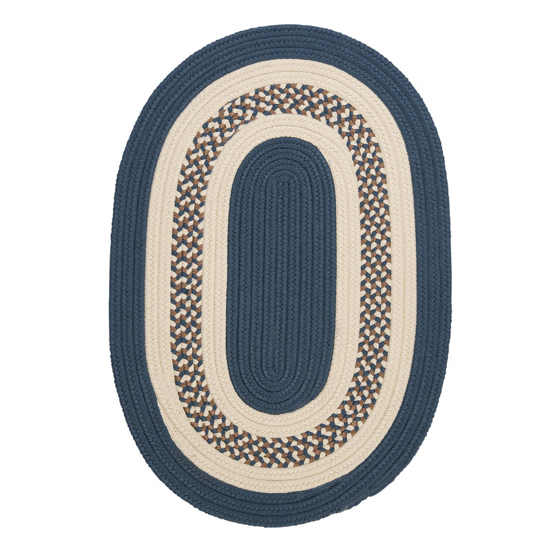 Tapis à bordure bleu Mathyis, Bleu, Ovale 7 pi x 9 pi