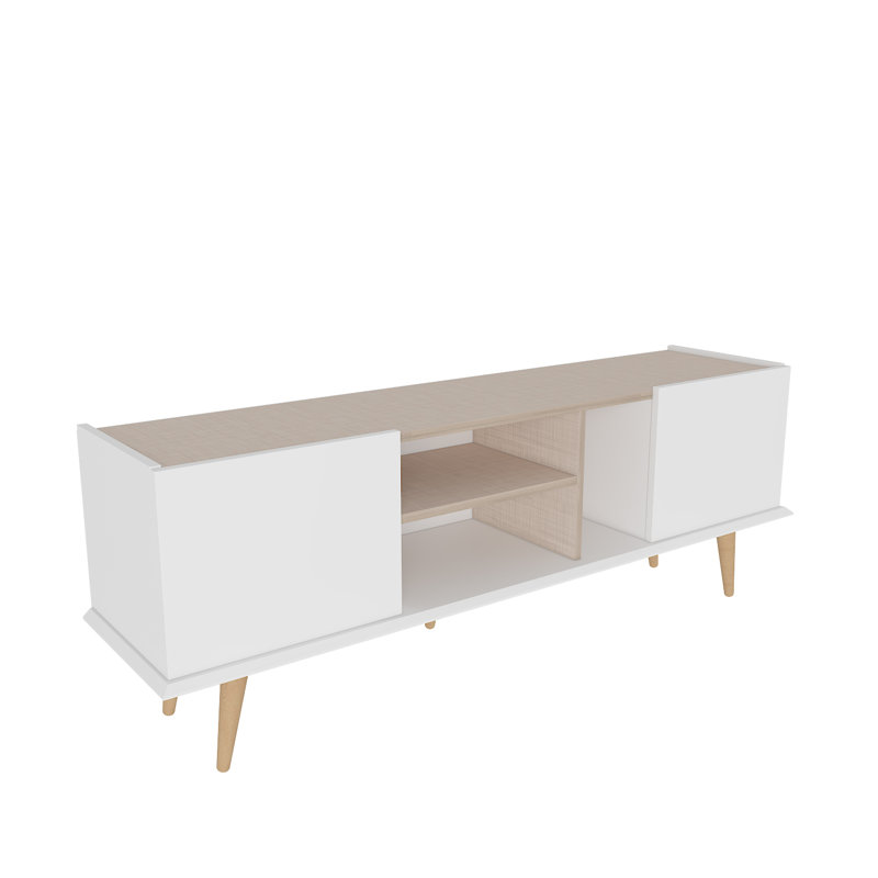 Crédence de rangement l 63 po Kishana, Blanc / beige