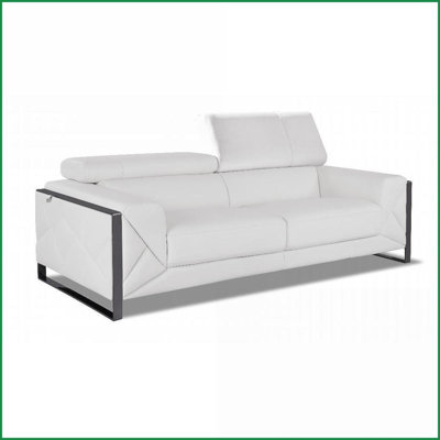 Canapé en cuir italien moderne à grain supérieur moderne - structure en bois franc durable Mousse moelleuse pour le salon | Beige | Accoudoirs carrés | Cuir fleur supérieur