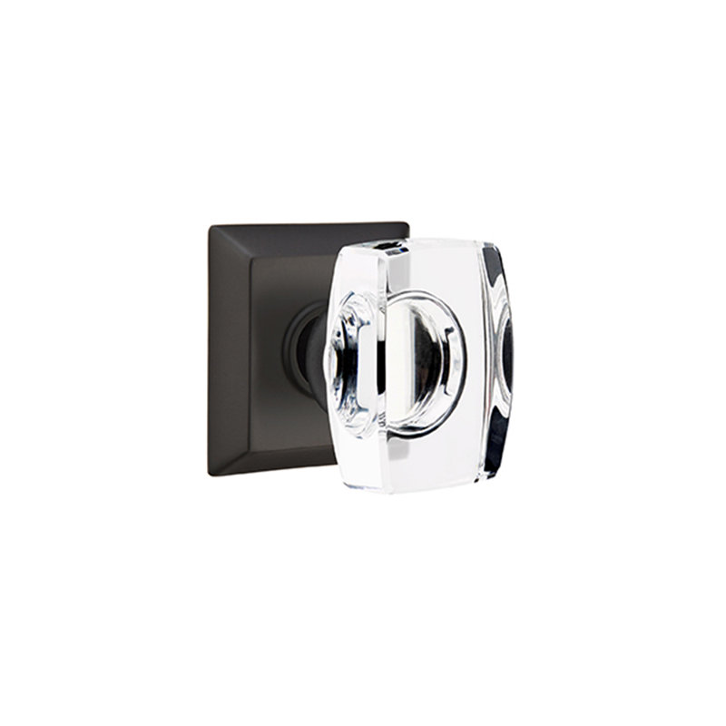 Ensemble de faux boutons Emtek avec rosette Quincy et bouton en verre Windsor, Dos plat