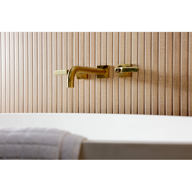 Kingston Brass Whitaker Two-Handle 3-Hole Wall Mount Roman Tub Faucet, Brushed Brass