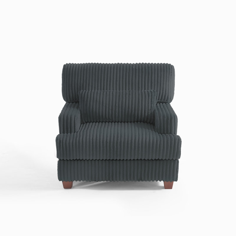 Ermia Modern Upholstered Faux Fur Arm Accent Chair with Pillow, Dark Gray