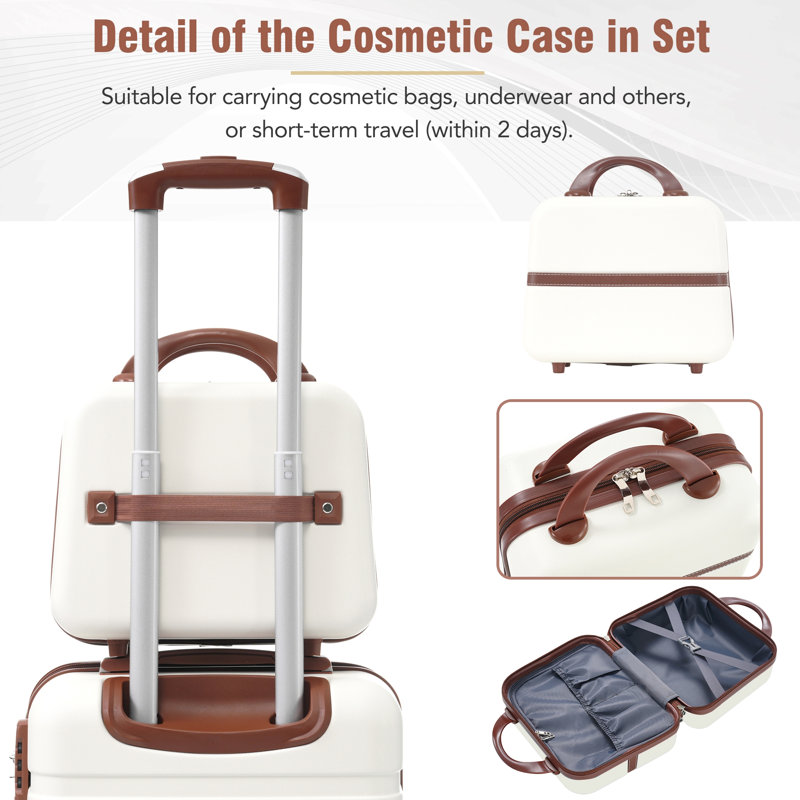 Ensemble de 3 valises à roulettes Hardshell avec valise TSA, Blanc