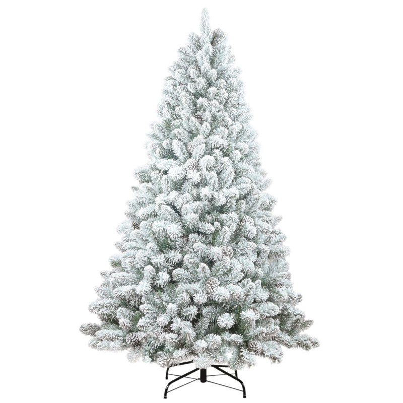 Arbre de Noël enneigé 6 pi avec pommes de pin, 888 pointes, 36 pommes de pin naturelles, support en métal robuste pour un décor festif