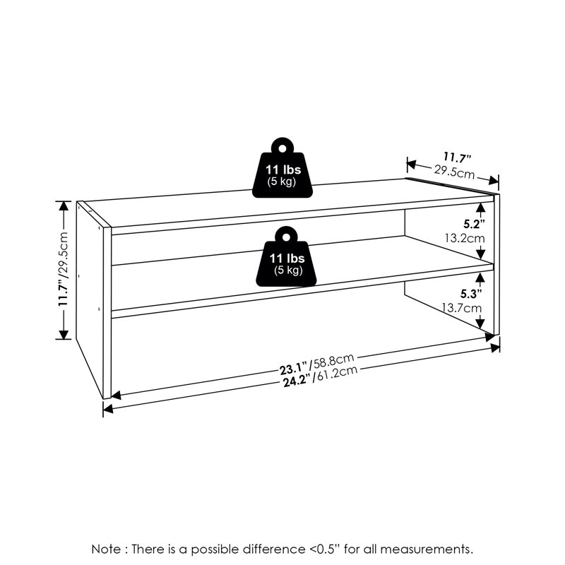 Furinno FANO Shoe Rack, 24-Inch Width Shoe Organizer, Stackable Shoe Storage, 11.7 x 24.2 x 11.7, for Closet Entryway, Office, Garage, White
