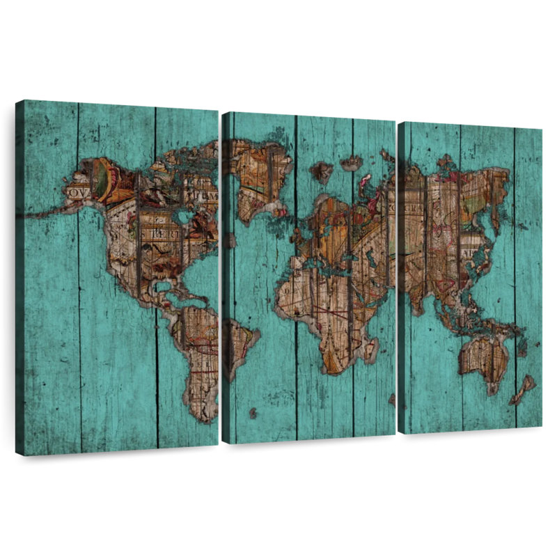 Carte en bois Aliaz turquoise, H 48 po x l 74 po
