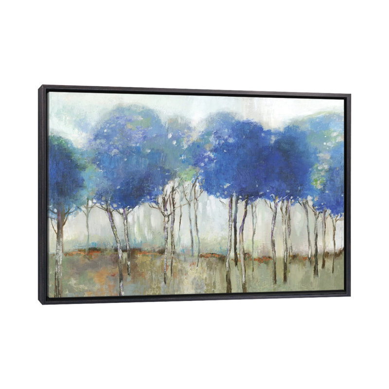"Indigo Woodland" par Allison Pearce, reproduction d’art, H 40 po x l 60 po x 1,5 po, Toile avec cadre noir patiné