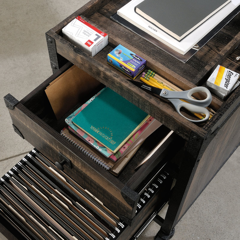Carbon Oak 2-Drawer Lockable Mobile File Cabinet with Metal Frame