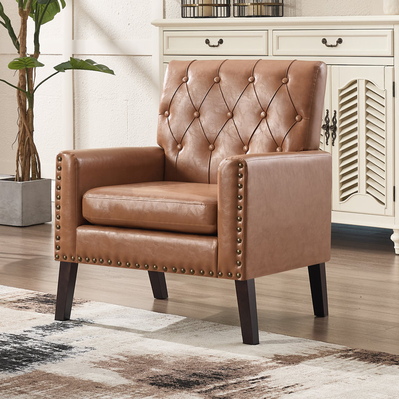 Retro Faux Leather Club Chair - Mid Century Modern Style For Office & Living Room, Orange
