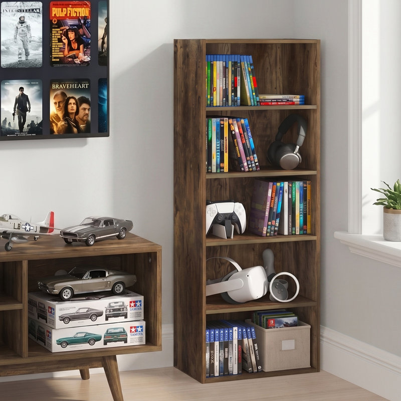 Tablette pour DVD Malbon, support pour CD à 5 niveaux, tablette multimédia avec tablette ouverte, 11 x 17 x 44, pour salon, chambre à coucher, bureau personnel, pin ambre