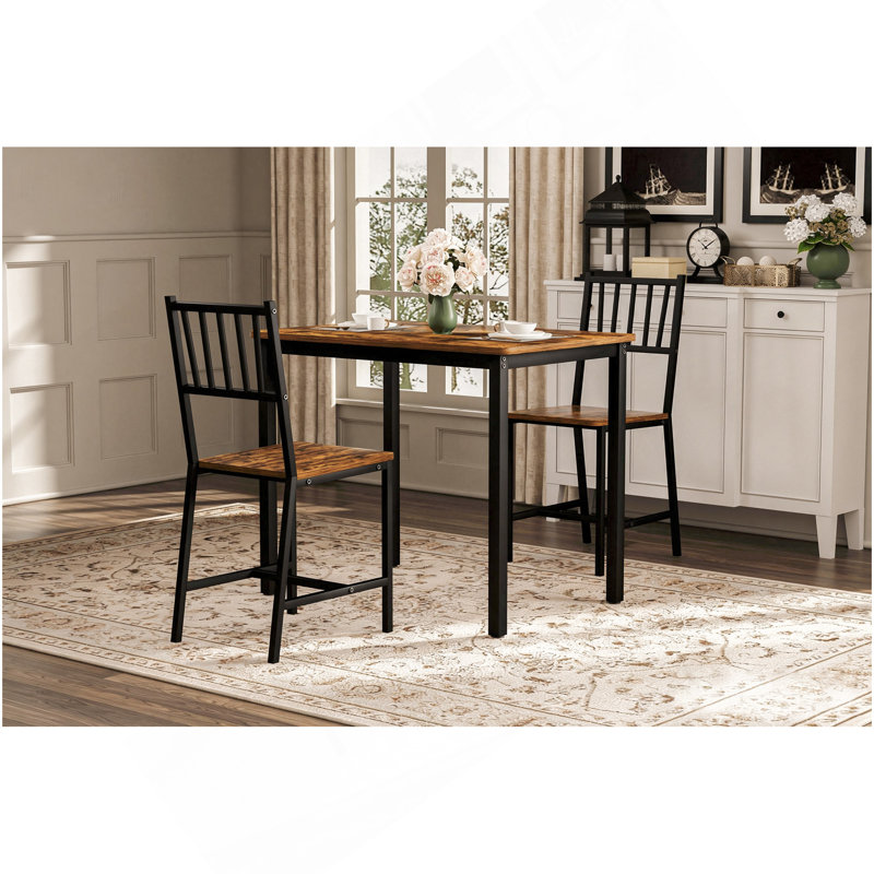 Dining Table Set, Bar Table With 2 Dining Benches, Kitchen Table Counter With Chairs, Industrial For Kitchen Breakfast Table, Living Room, Party Room, Rustic Brown And Black,35.4″L X23.6″W X 29.7″H