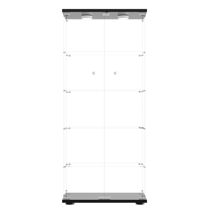 Jacquelline Tempered Glass Display Cabinet with 2 LED Lights, 5-Shelf Curio Cabinet with 2 Doors, Black