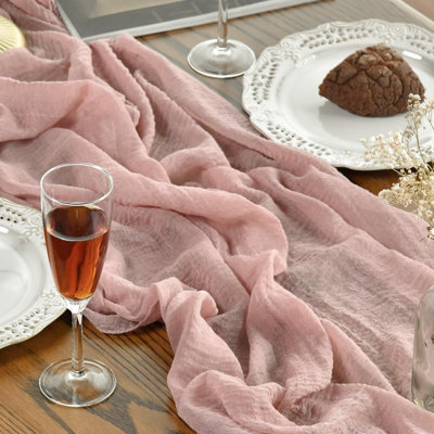 Dusty Pink 6PCS Boho Gauze Cheesecloth Table Runner 300 cm | Valentine's Day Seasonal Fabric Kitchen Dining Wedding Holiday Table Decor for Home Party