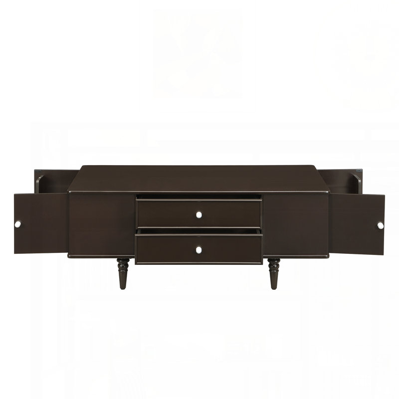 Table basse rectangulaire avec quatre tiroirs et deux compartiments de rangement cachés, Brun