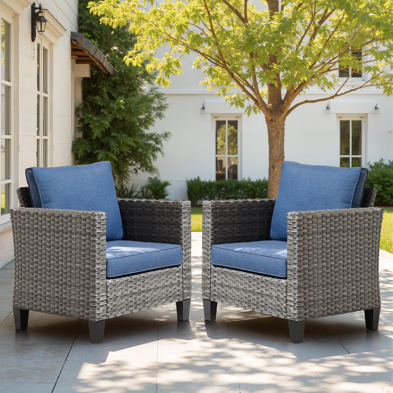 Wicker Outdoor Lounge Chair, Demin Blue