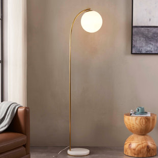 Lampe sur pied arquée moderne à DEL 70 po avec abat-jour en verre givré Luna Drop