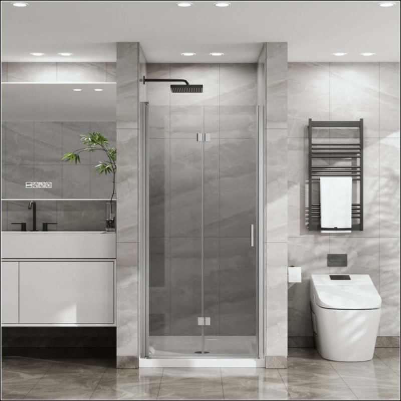 Panneau de douche pivotant en verre trempé Bifold, Chrome chrome