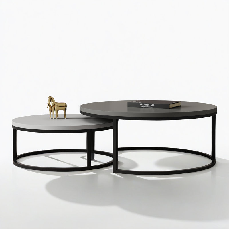 2-piece Modern Round Nesting Coffee Table Set, Space-saving Accent Tables For Living Room, Gray