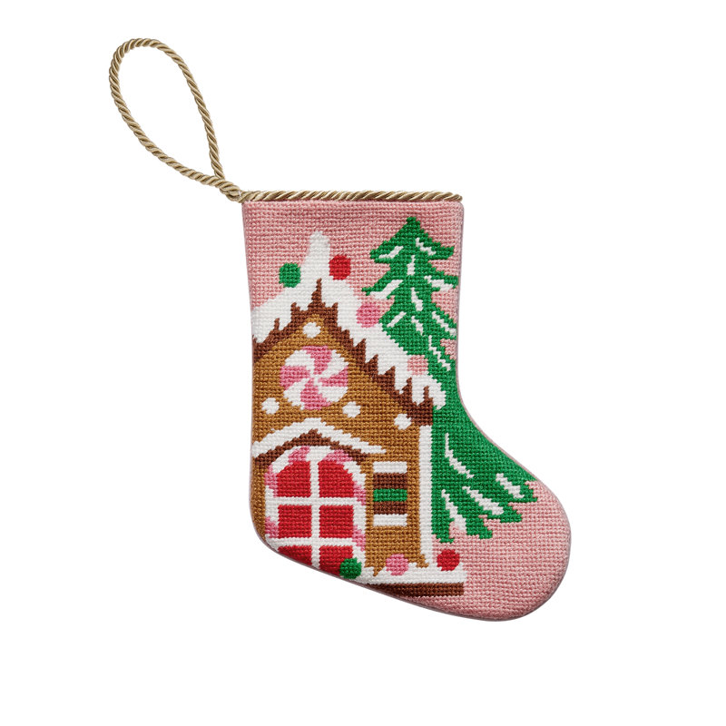 Gingerbread House Embroidered Needlepoint Mini Holiday Stocking