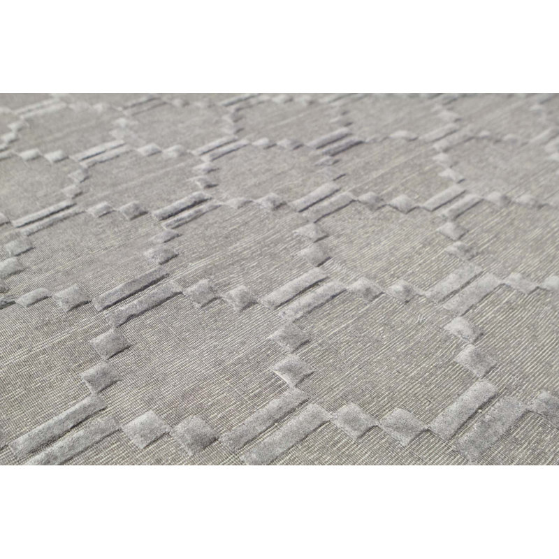 Cotton Geometric Area Rug in Silver