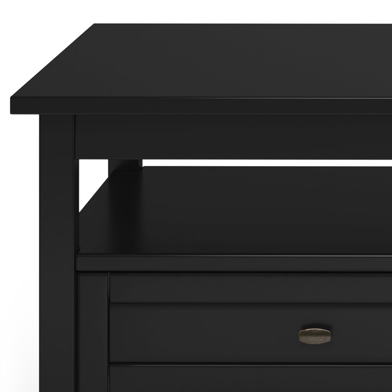 Warm Shaker 48"W Solid Wood Coffee Table with Two Storage Drawers and Open Shelf, Black