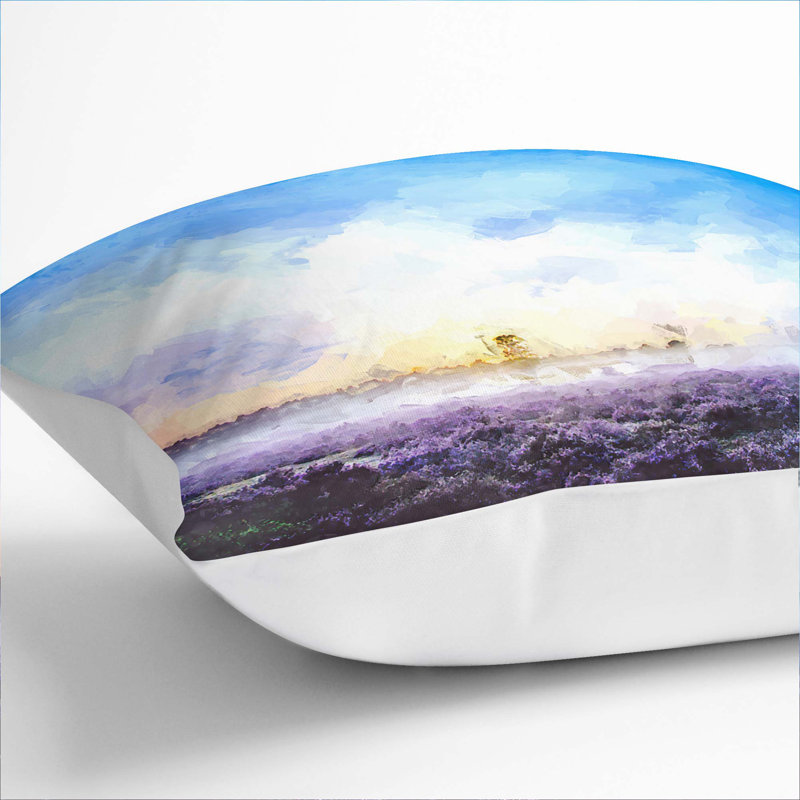 Field of Heather in the Netherlands in Abstract Cushion with Filling, White, 40cm H x 40cm W x 15cm D