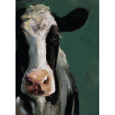 Cow on Green Background - Painting Print
