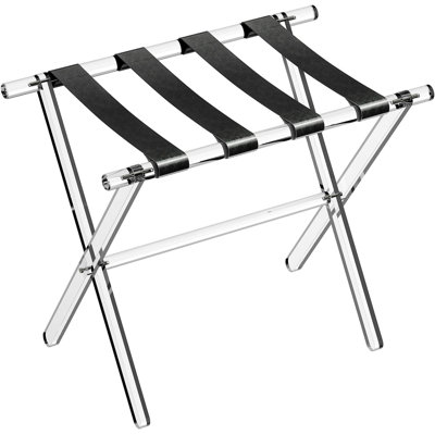 Porte-bagage en acrylique pour chambre d'amis - Support de valise pliable avec sangles en cuir pour le salon de la chambre à coucher de l'hôtel