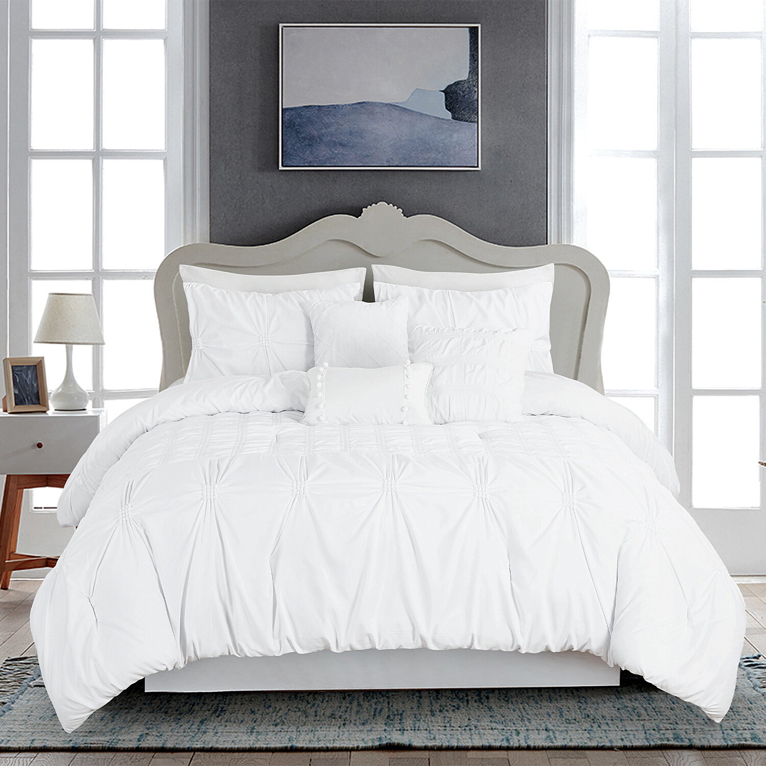 Suniya White Microfiber Reversible Comforter Set Jacquard & Tufted Red Barrel Studio Color: White, Size: Queen Comforter