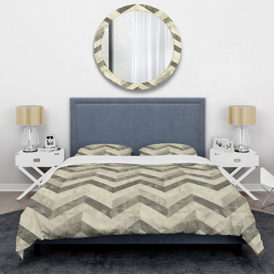 Beige Grey Modern Herringbone III - Modern Duvet Cover Set
