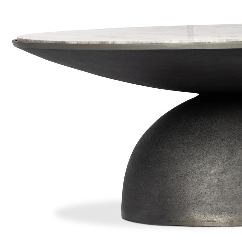 Corbett Marble Coffee Table, Creamy Taupe Top/Hammered Gray Base, 17" H x 47" L x 47" W