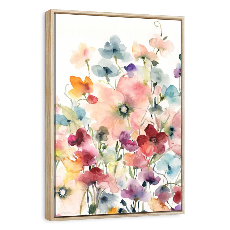 Coquelicots et pois sucrés, Floating Frame Natural Wood, 31" x 46"