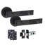 1 Pair Modern Nova Design Premium Door Handles on Round Rose in Matt Black Finish with 3" Ball Bearing Hinges and 2.5" Tubular Latch