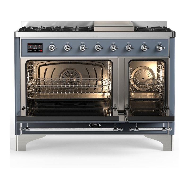 Majestic III Series 48 Inch Dual Fuel Range with 5 Sealed Burners, Griddle, Frenchtop in Matte Graphite (Liquid Propane, Burnished Trim)