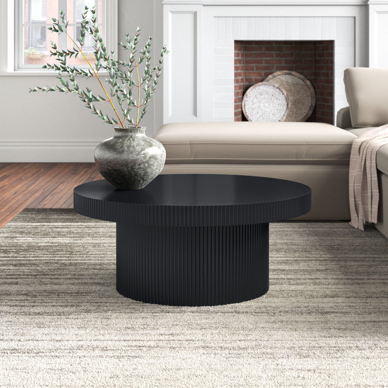 Black Wooden Dimensional Ribbed Living Room Coffee Table, 36" x 36" x 16"