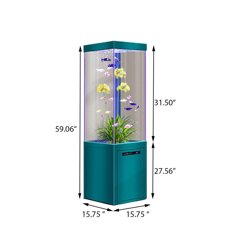 Aquarium vertical 15,75 po, 26.425 Gallon (59.06" H x 14.96" W x 15.75" D), Clear/Blue