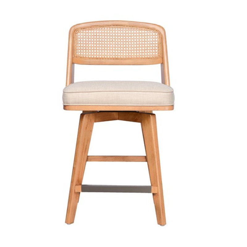 Tabouret de comptoir rotatif tissé à dossier en rotin