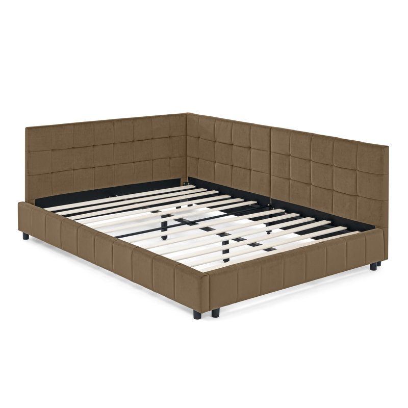 Structure de lit capitonnée en velours | Canapé-lit avec dossier moelleux et accoudoirs | Lit multifonctionnel confortable pour la chambre à coucher, le salon et les petits appartements