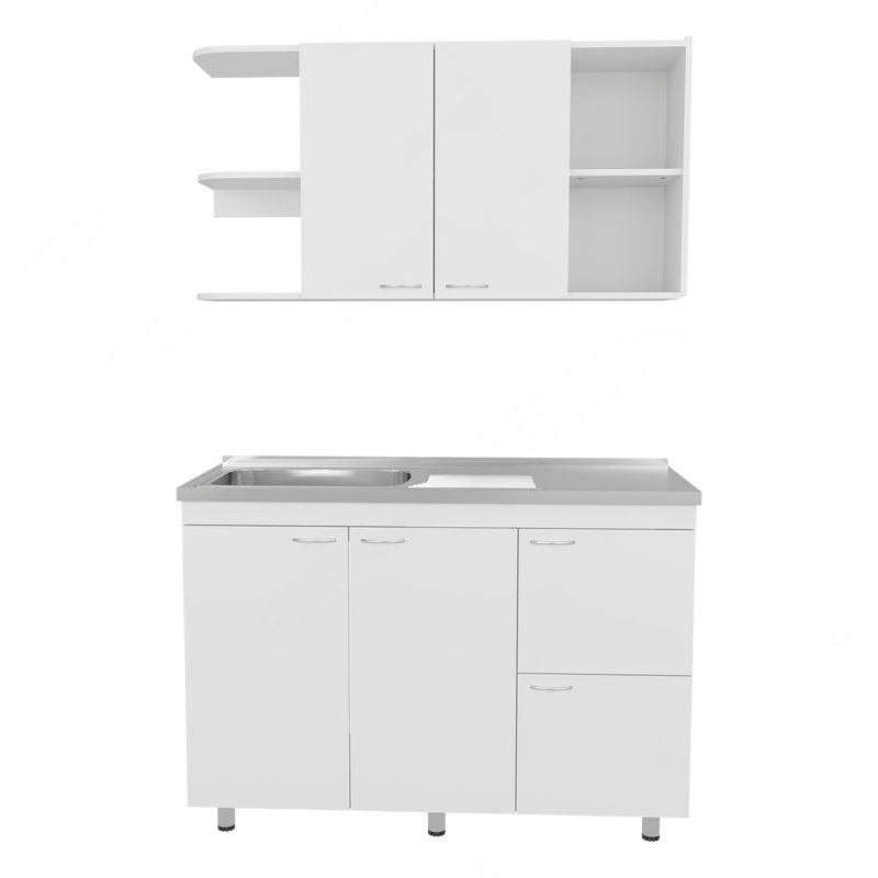 Ensemble d'armoires de cuisine blanches multifonctionnelles avec beaucoup de rangement