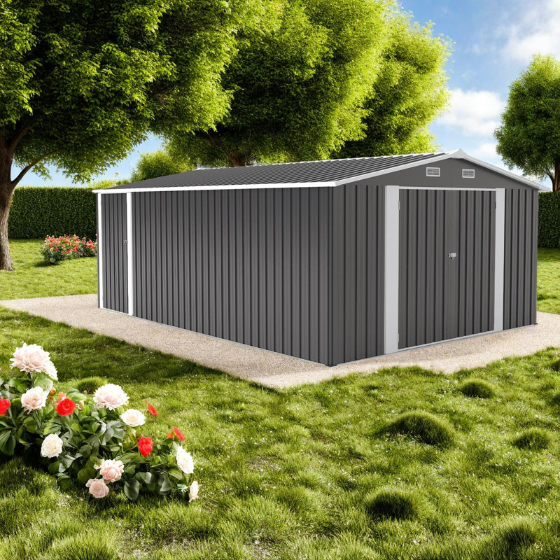Remise de rangement en métal durable 10 pi x 14 pi, conception moderne pour utilitaire de jardin