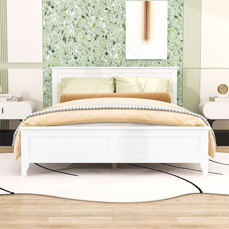 Lit plateforme en bois avec tête de lit, Blanc, Grand lit