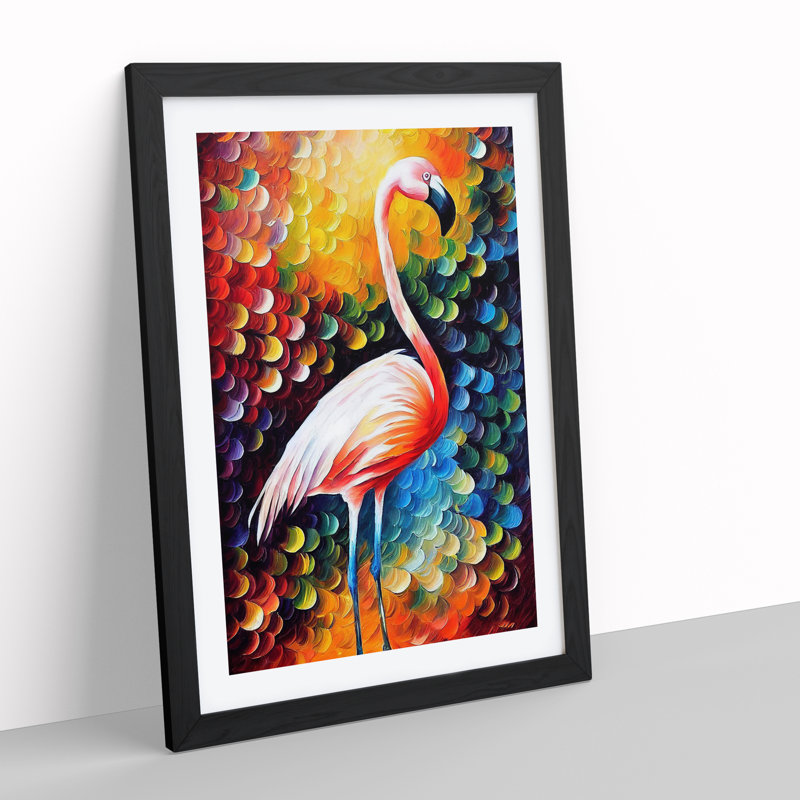 Flamingo Portrait No.5 - Single Picture Frame Painting, 64cm H x 46cm W x 2cm D, Black