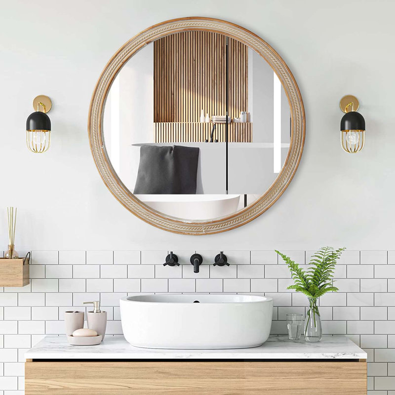 Miroir mural rond, Beige