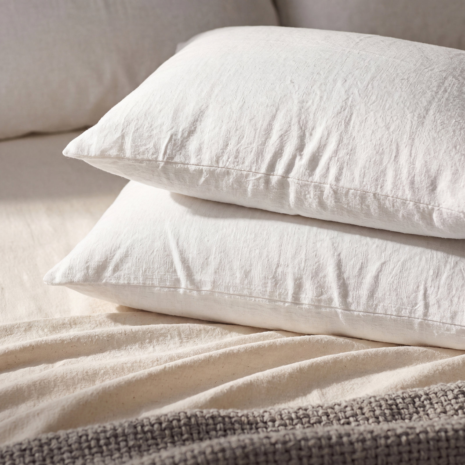 Crinkled 100% Cotton Percale Pillowcase - Set of 2, Alpine White, Standard/Queen Pillowcase