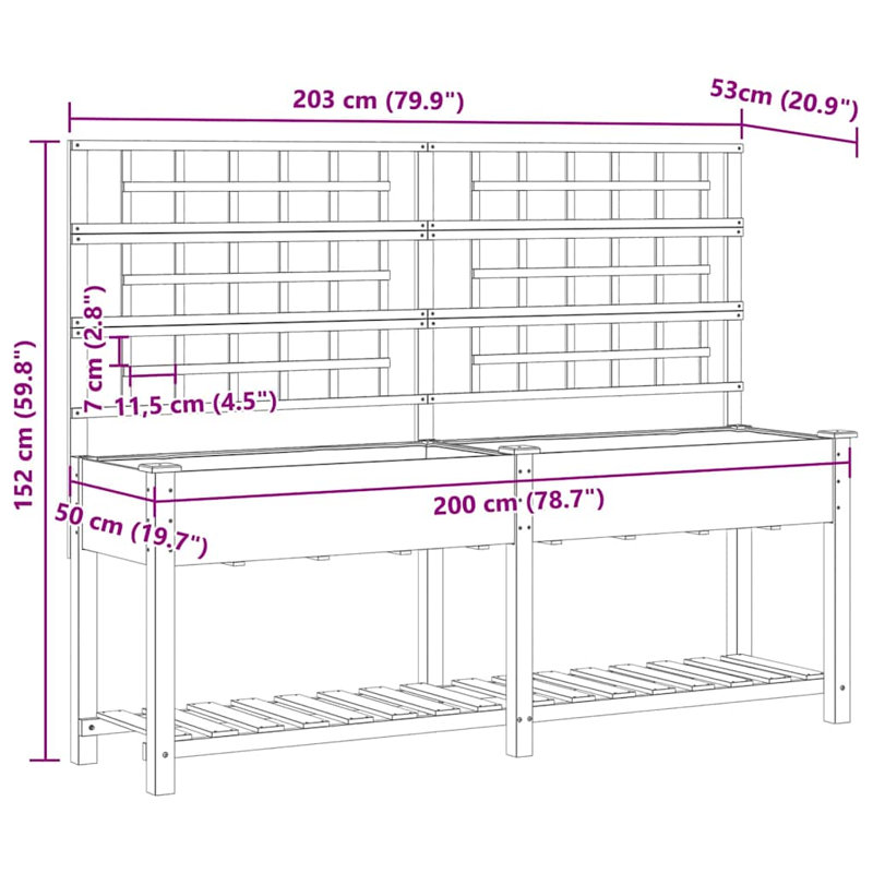 Garden Planter with Shelf Solid Fir Wood Outdoor Rectangular Box, Beige, 152.5cmH x 203.5cmW x 54cmD