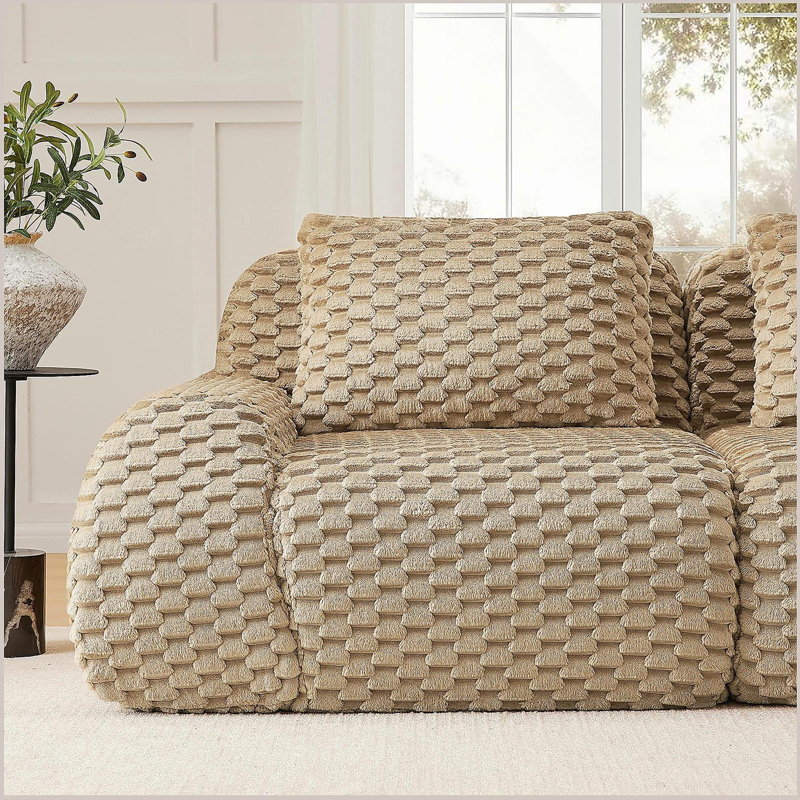 Canapé modulaire moderne de 114 po pour le salon, tissu en flanelle, canapé 3 places surdimensionné, canapé désossé, assise profonde, connexion par boucle, conception antidérapante, sans assemblage, chameau clair