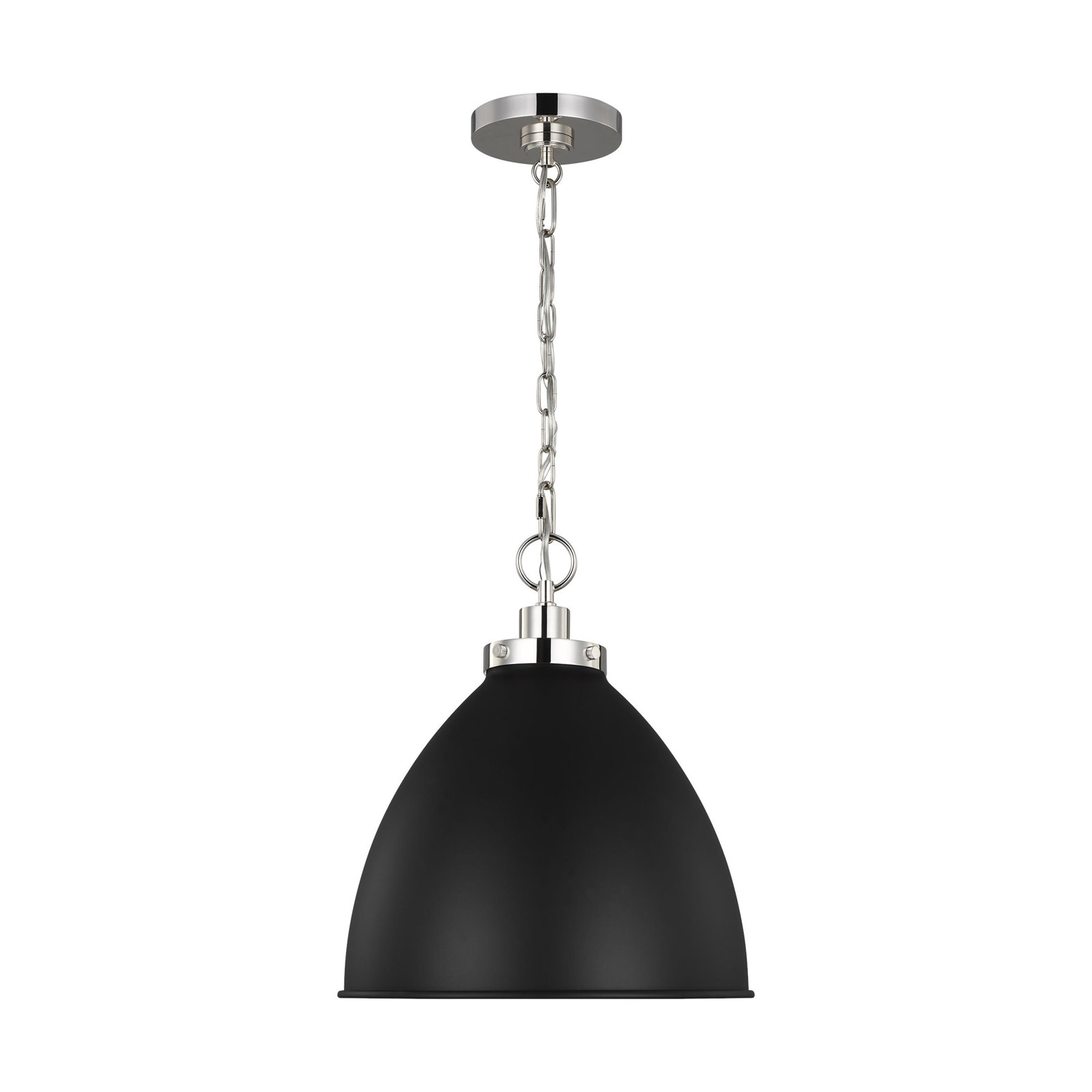 Single Light Metal Dimmable Pendant, Midnight Black, Polished Nickel, 13.5" H x 15.625" W x 15.625" D