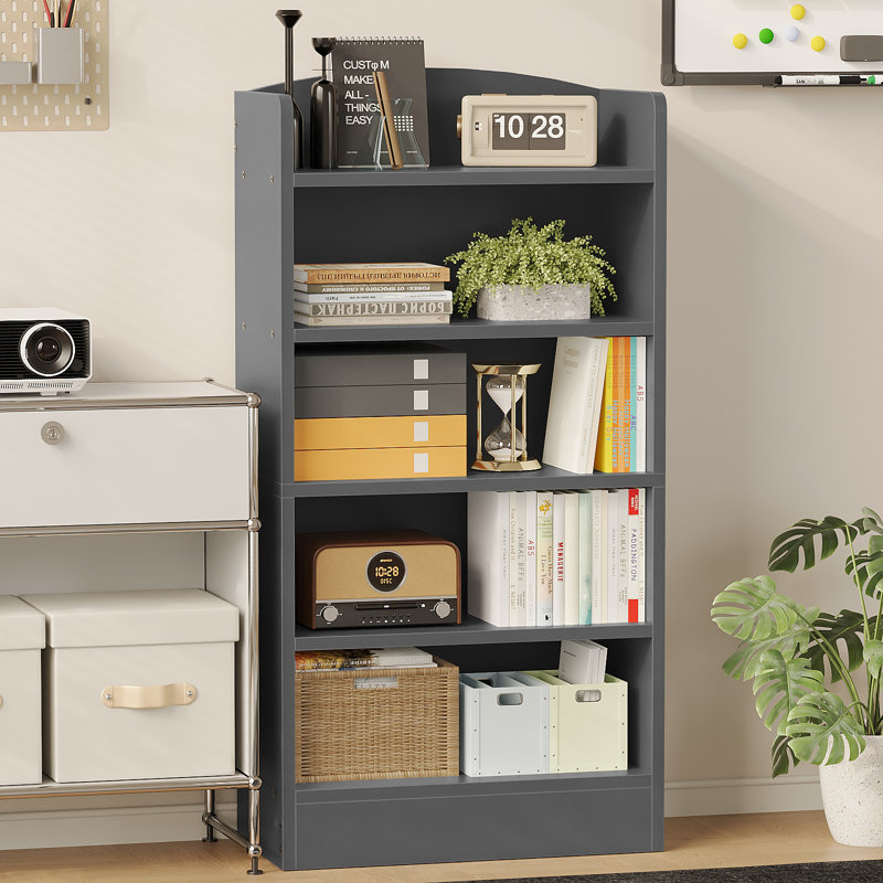 5-Shelf Multi-Functional Modern Wood Bookcase,, Dark Gray