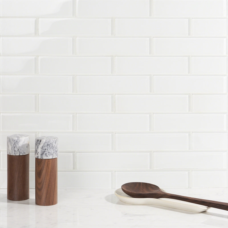 Lucid 2" x 8" Glass Brick Look Subway Wall Tile (36 pieces 4 sq.ft./Box), White